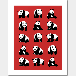 Panda Bear Pattern on Red Posters and Art